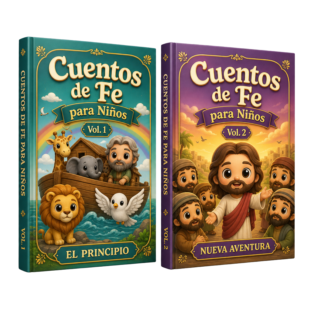 Mockup de los ebooks Historias de Fe para Niños Vol. 1 y Vol. 2